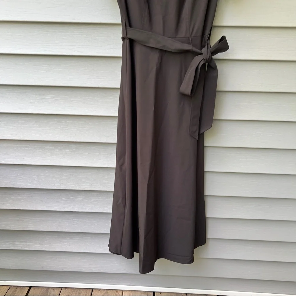 Calvin Klein Tulip Sleeve Fit & Flare Midi Dress Black Women’s 4 Belted Waist - Picture 4 of 16
